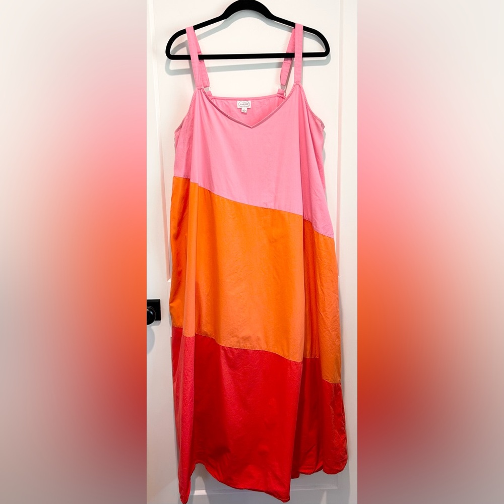 Mud Pie Colorblock Midi Dress in Pink, Orange & Red - Picture 2 of 12